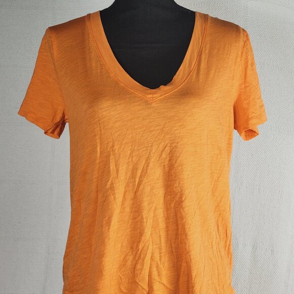 Loft Orange Cream V-Neck Cotton Short Sleeve Hi Low Classic Basic T-Shirt Size M - Picture 4 of 16